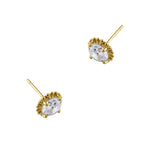 Solid 14K Yellow Gold Victorian Style Round CZ Stud Earrings