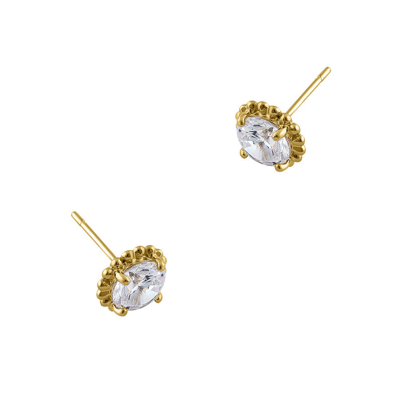 2.56 ct Solid 14K Yellow Gold Victorian Style Round CZ Stud Earrings