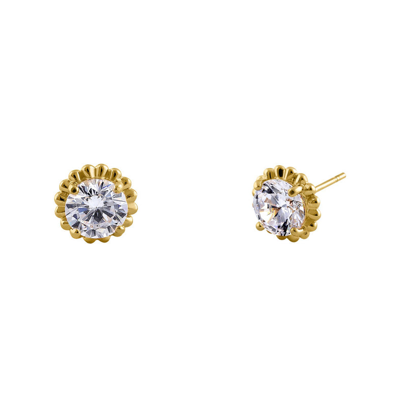 2.56 ct Solid 14K Yellow Gold Victorian Style Round CZ Stud Earrings