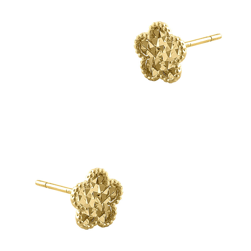 Solid 14K Yellow Gold Faceted Flower Earrings