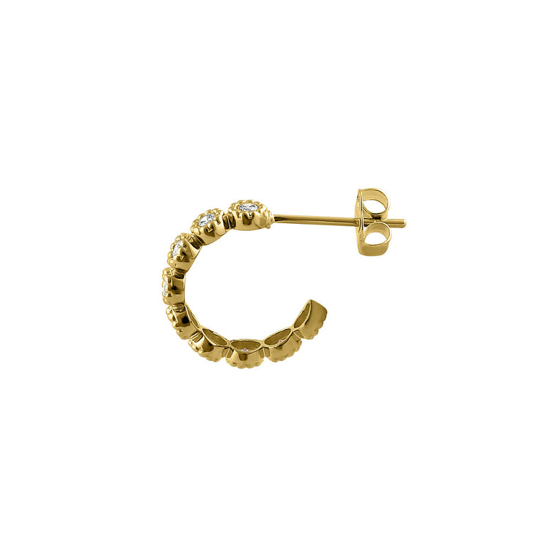 Solid 14K Yellow Gold Half Loop CZ Stud Earrings