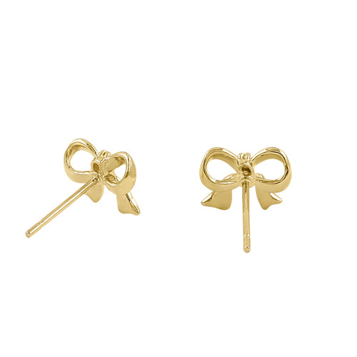 Solid 14K Yellow Gold Dainty Bow CZ Earrings