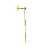Solid 14K Yellow Gold Rectangular Bar CZ Dangle Earrings