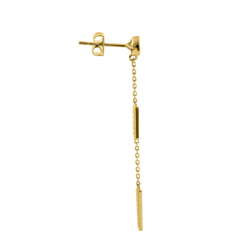 Solid 14K Yellow Gold Rectangular Bar CZ Dangle Earrings