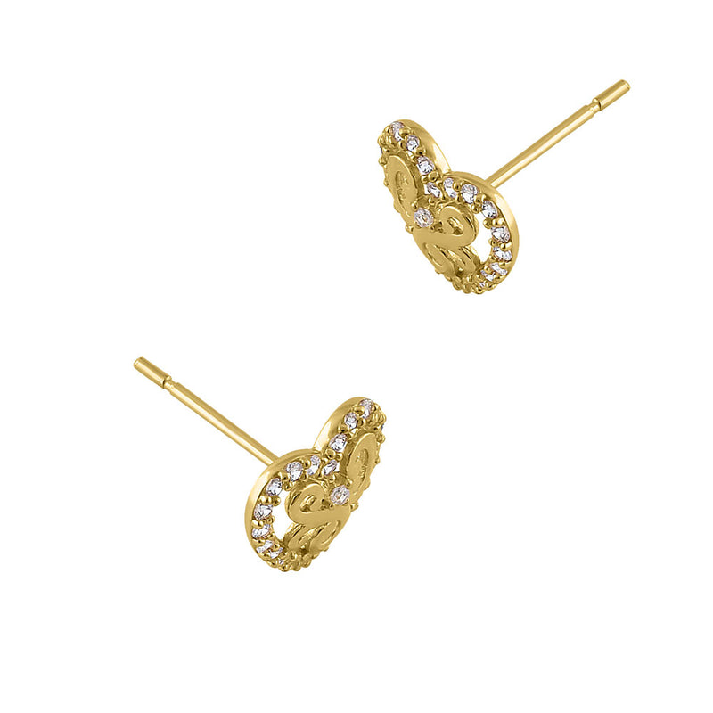 Solid 14K Yellow Gold Valiant Heart CZ Earrings