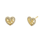 Solid 14K Yellow Gold Valiant Heart CZ Earrings