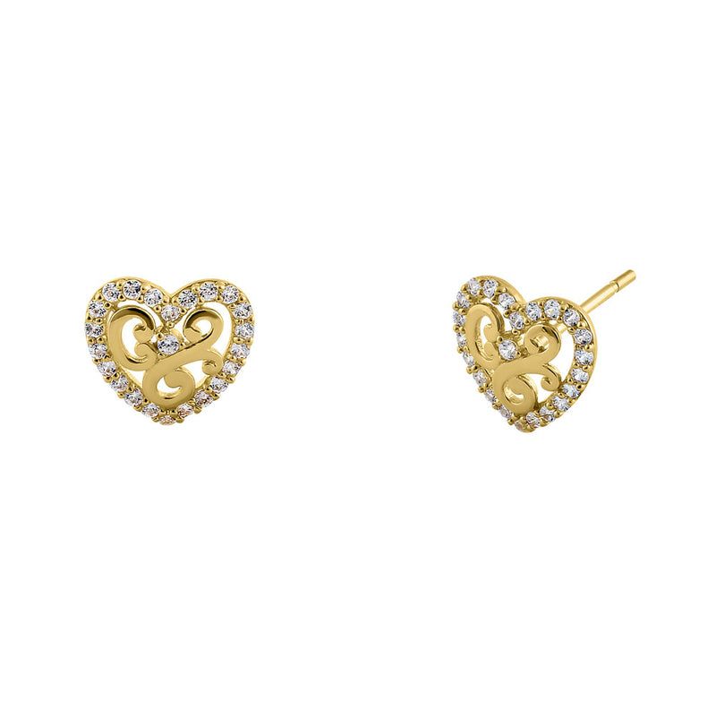 Solid 14K Yellow Gold Valiant Heart CZ Earrings