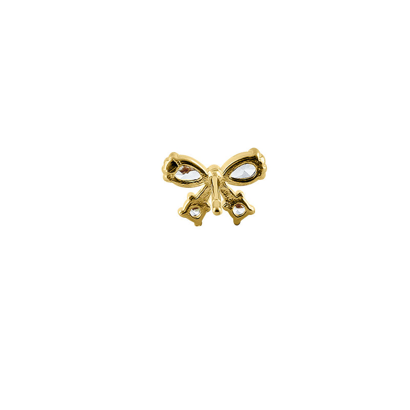 Solid 14K Yellow Gold Pretty Bow CZ Earringss