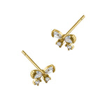Solid 14K Yellow Gold Pretty Bow CZ Earrings