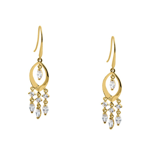 Solid 14K Yellow Gold Chandelier Dangle CZ Hook Earrings