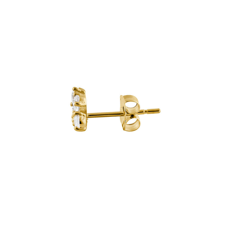 Solid 14K Yellow Gold Half Flower Petal CZ Earrings