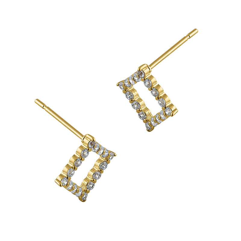 Solid 14K Yellow Gold Diamond-Shaped CZ Earrings