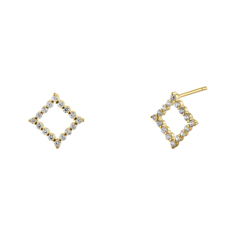Solid 14K Yellow Gold Diamond-Shaped CZ Earrings