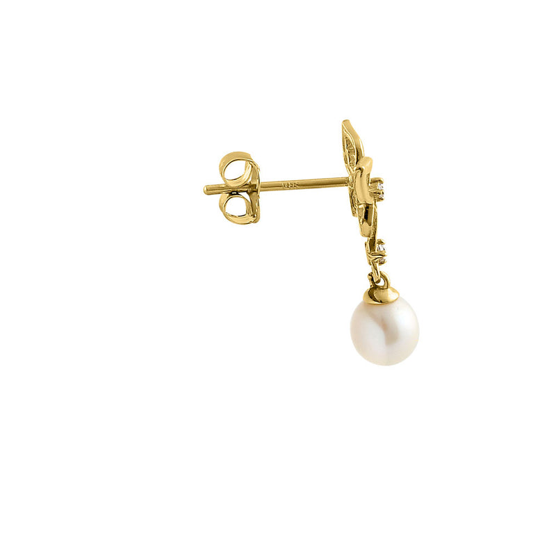 Solid 14K Yellow Gold Butterfly Pearl CZ Earrings