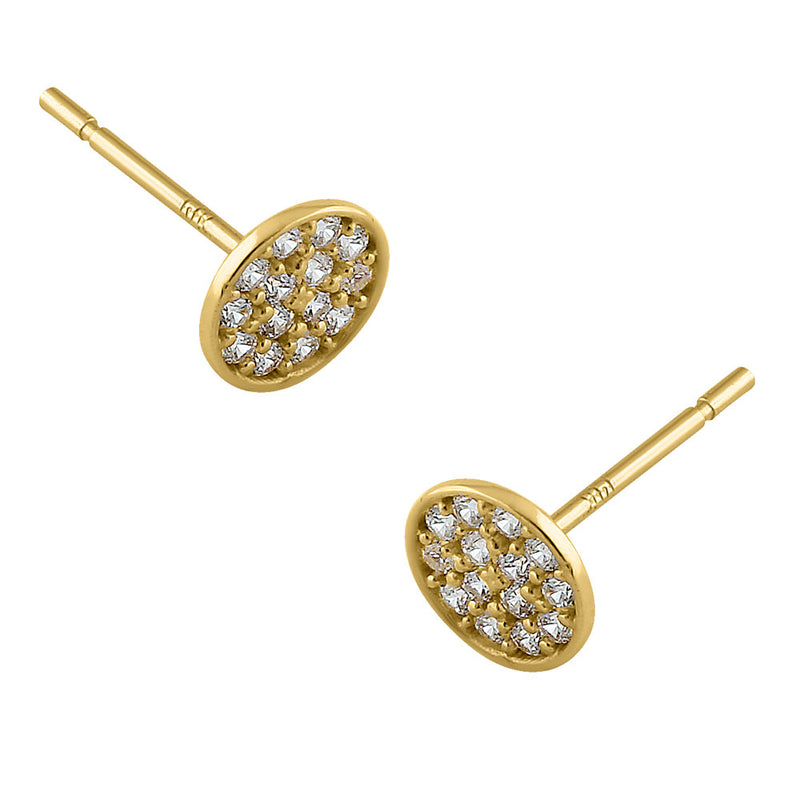 Solid 14K Yellow Gold Circle Pave CZ Earrings