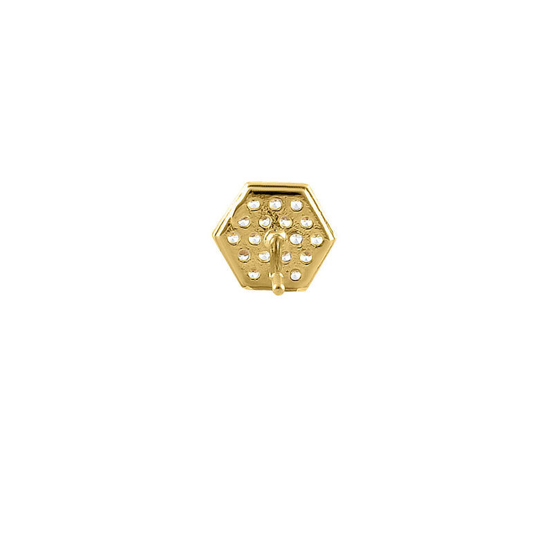 Solid 14K Yellow Gold Hexagon Pave CZ Earrings