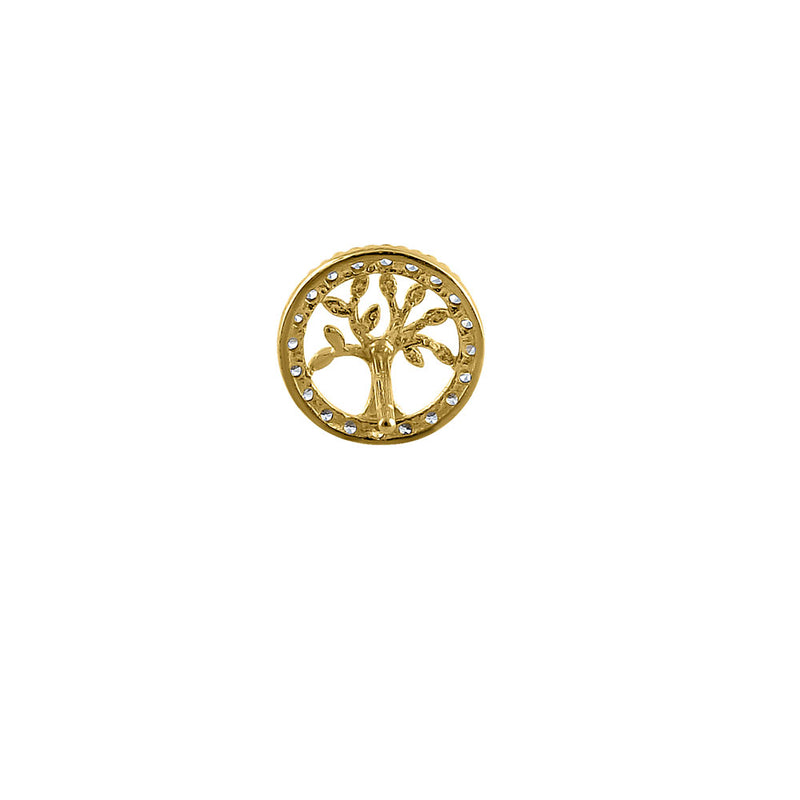 Solid 14K Yellow Gold Small Tree of Life CZ Earrings