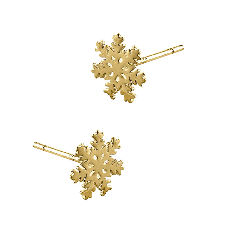 Solid 14K Yellow Gold Snowflake Earrings