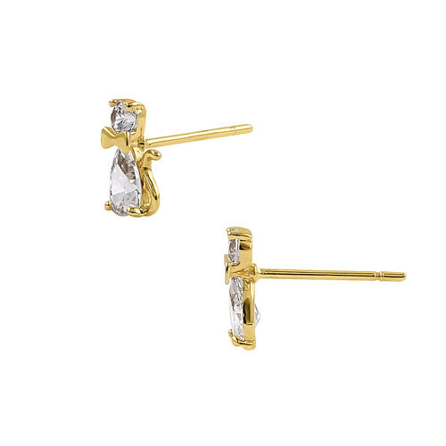 Solid 14K Yellow Gold CZ Kitten Earrings