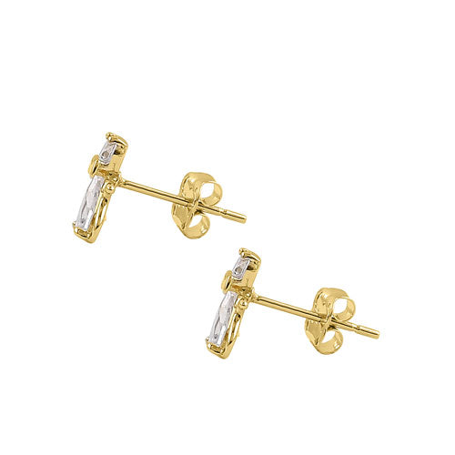 Solid 14K Yellow Gold CZ Kitten Earrings