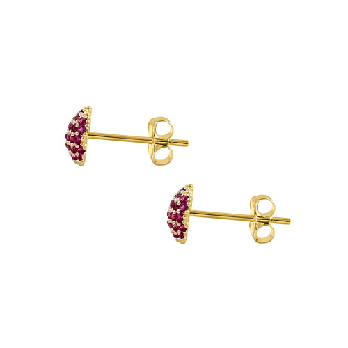 Solid 14K Yellow Gold Bubbly Heart Ruby CZ Earrings