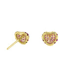 Solid 14K Yellow Gold Bubbly Heart Ruby CZ Earrings