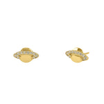 Solid 14K Yellow Gold Planet CZ Earrings