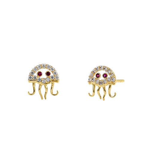 Solid 14K Yellow Gold Jellyfish CZ Earrings