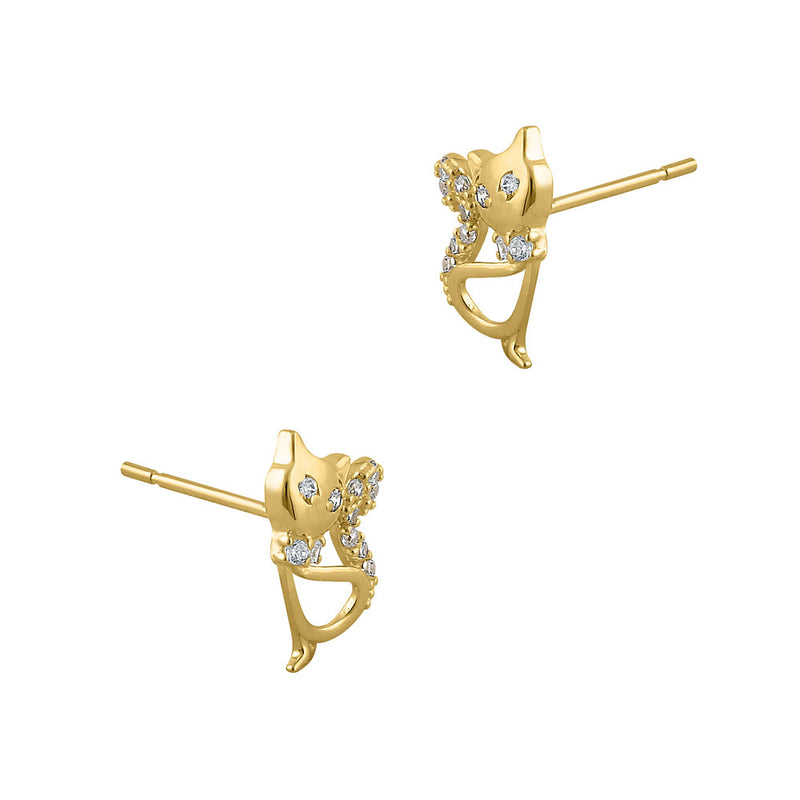 Solid 14K Yellow Gold Precious Cat CZ Earrings