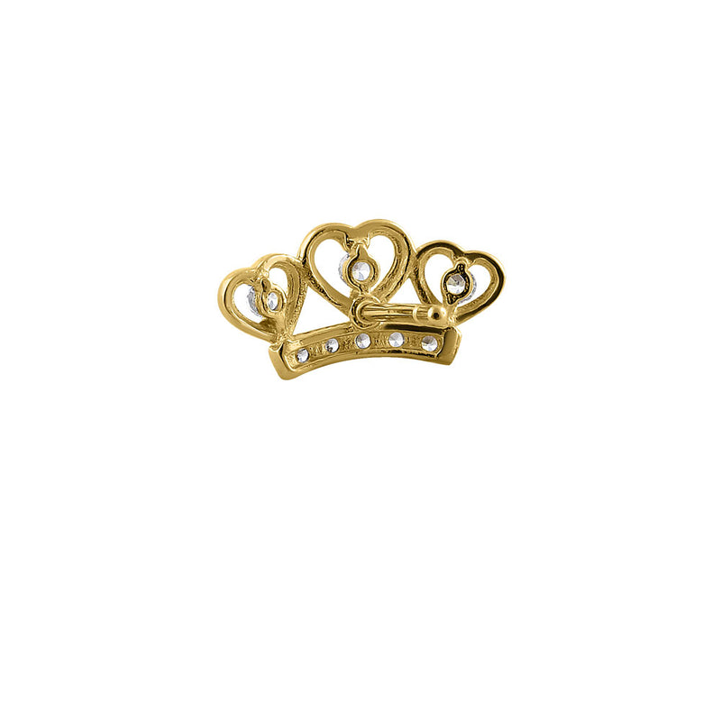 Solid 14K Yellow Gold Heart Crown CZ Earrings