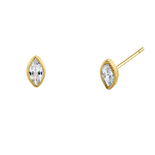 Solid 14K Yellow Gold Marquise CZ Stud Earrings