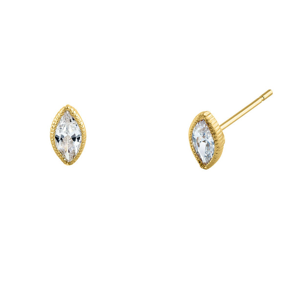 Solid 14K Yellow Gold Marquise CZ Stud Earrings