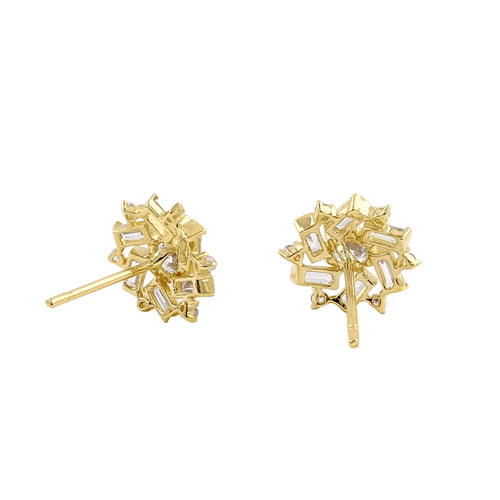 Solid 14K Yellow Gold Snowflake Flower CZ Earrings