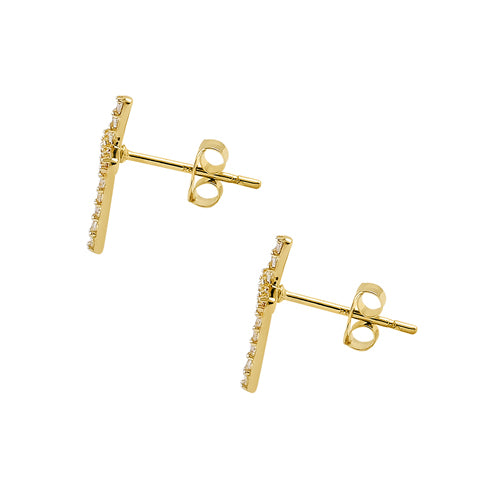 Solid 14K Yellow Gold 11 x 6mm Cross CZ Earrings