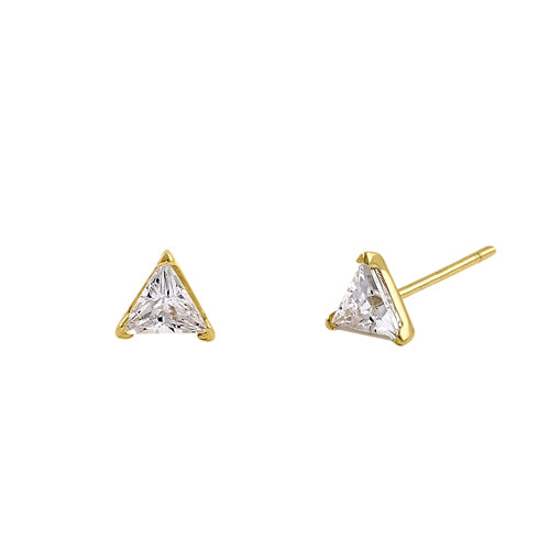 Solid 14K Yellow Gold 4.5mm Triangle CZ Earrings