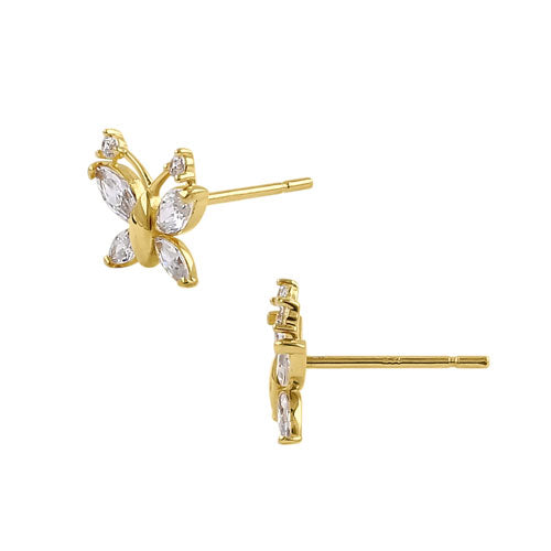 Solid 14K Yellow Gold CZ Butterfly Earrings