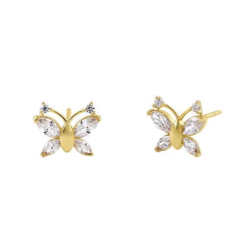 Solid 14K Yellow Gold CZ Butterfly Earrings