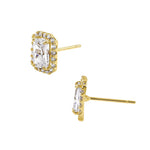 Solid 14K Yellow Gold Radiant Halo CZ Earrings