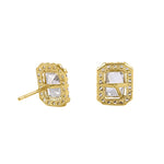 Solid 14K Yellow Gold Radiant Halo CZ Earrings