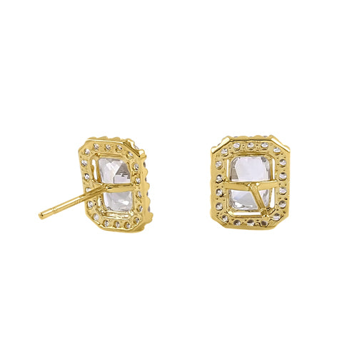 Solid 14K Yellow Gold Radiant Halo CZ Earrings