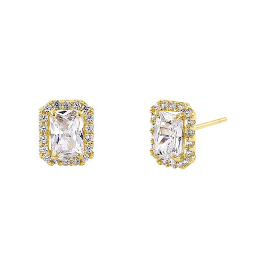 Solid 14K Yellow Gold Radiant Halo CZ Earrings