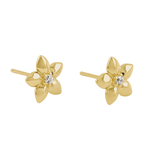 Solid 14K Yellow Gold Dainty Flower CZ Earrings