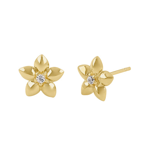 Solid 14K Yellow Gold Dainty Flower CZ Earrings