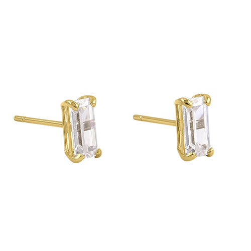 Solid 14K Yellow Gold 6 x 3mm Baguette CZ Earrings