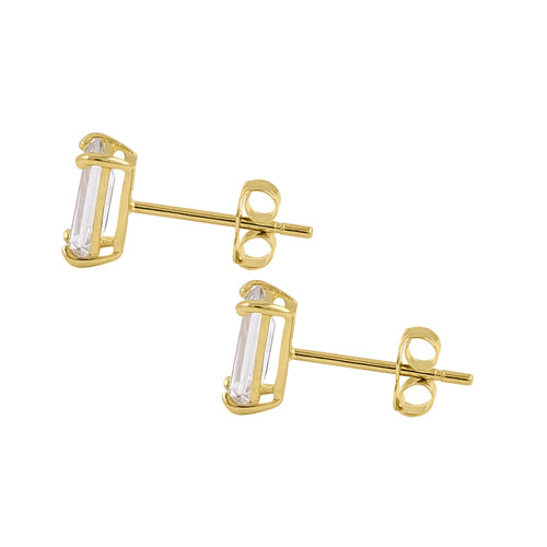 Solid 14K Yellow Gold 6 x 3mm Baguette CZ Earrings