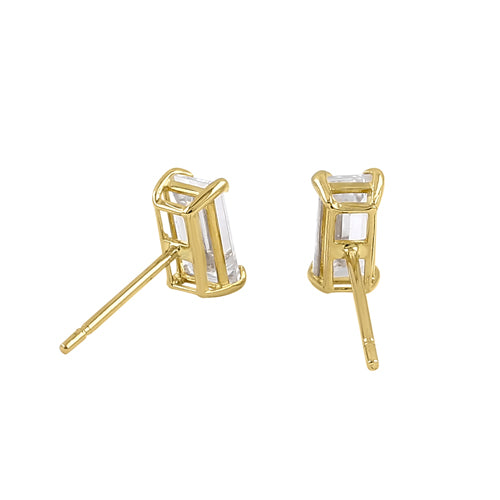 Solid 14K Yellow Gold 6 x 3mm Baguette CZ Earrings