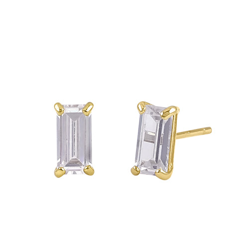 Solid 14K Yellow Gold 6 x 3mm Baguette CZ Earrings