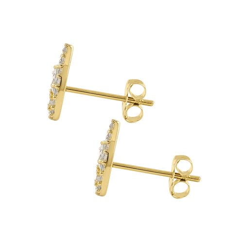 Solid 14K Yellow Gold Elegant Drop Cluster CZ Earrings