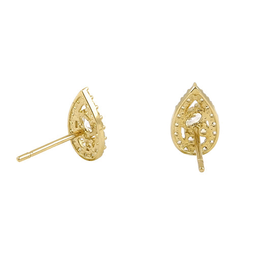 Solid 14K Yellow Gold Elegant Drop Cluster CZ Earrings