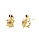 Solid 14K Yellow Gold Turtle Ruby CZ Earrings